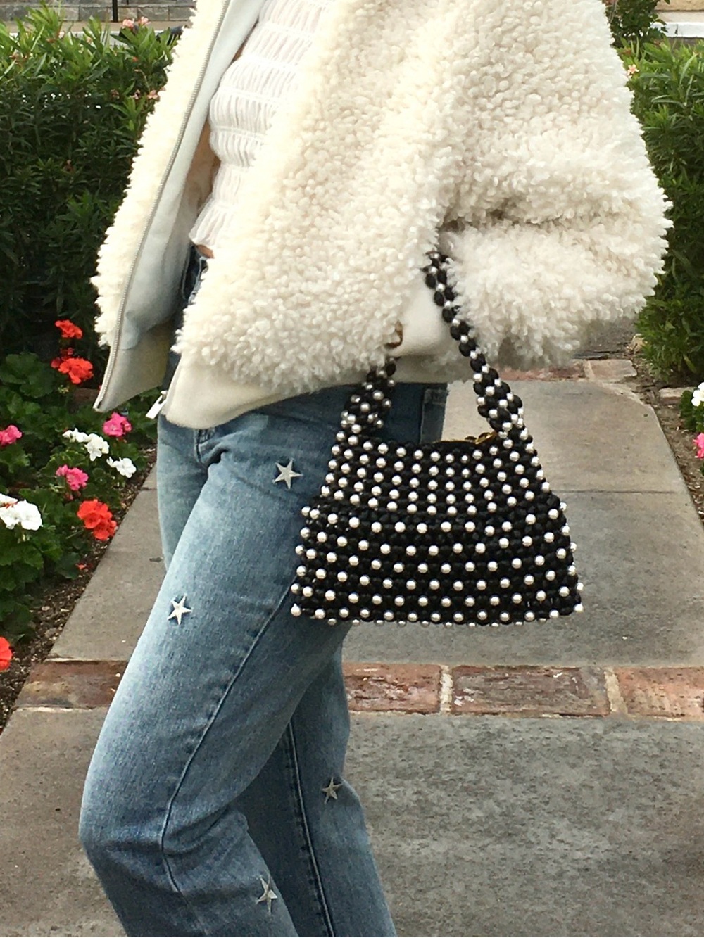 Shrimps Black Pearl-Embellished Beaded Bag